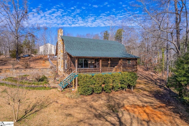 view of log home