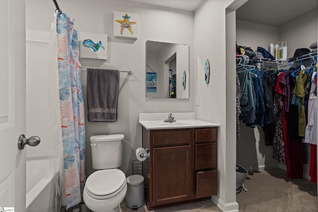 full bathroom featuring vanity, toilet, and shower / bath combo with shower curtain