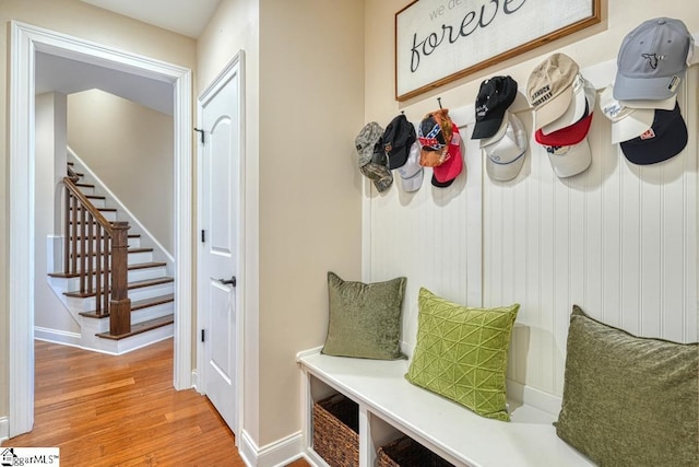 mudroom with hardwood / wood-style flooring