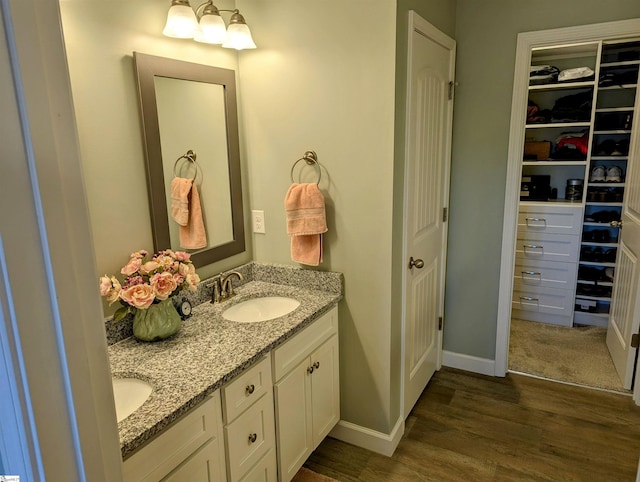 bathroom featuring vanity and wood-type flooring