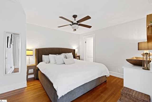 bedroom featuring ceiling fan and wood-type flooring