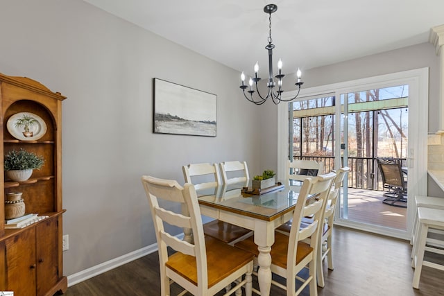 dining room featuring dark hardwood / wood-style floors and a notable chandelier