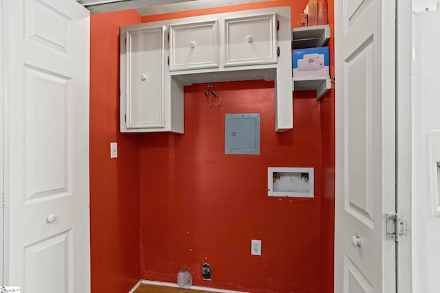 laundry room with washer hookup and electric panel