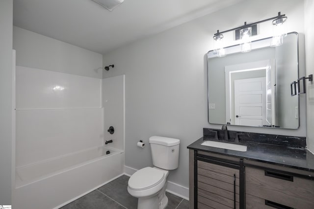 full bathroom with vanity, toilet, tile patterned floors, and shower / bathing tub combination