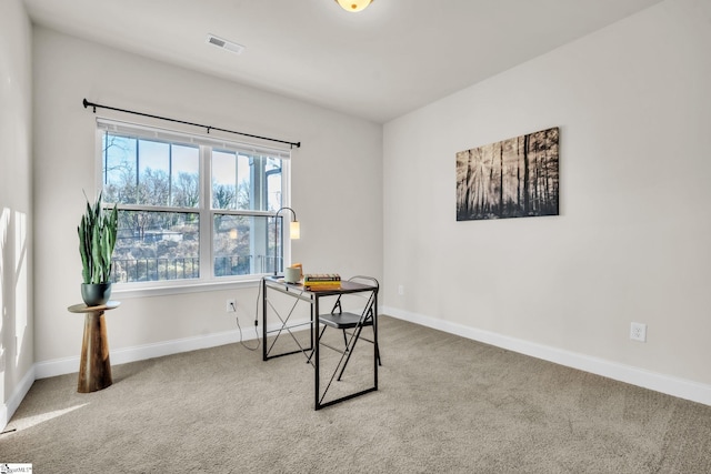 home office featuring light carpet