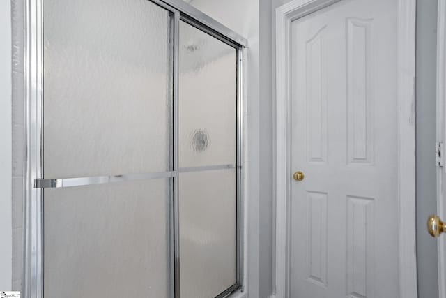 bathroom featuring a shower with door