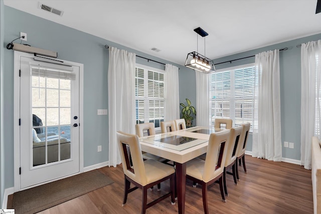 dining room featuring hardwood / wood-style flooring and a wealth of natural light