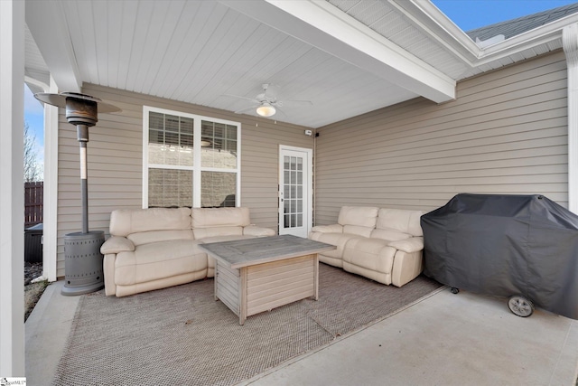 view of patio / terrace with area for grilling, an outdoor hangout area, and ceiling fan