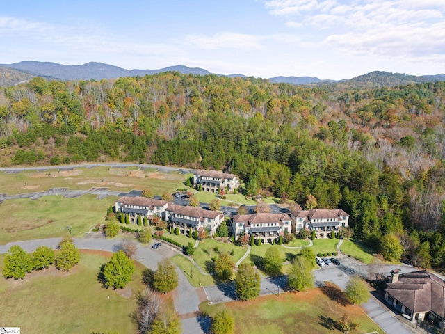 birds eye view of property with a mountain view