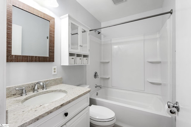 full bathroom featuring vanity, toilet, and shower / washtub combination