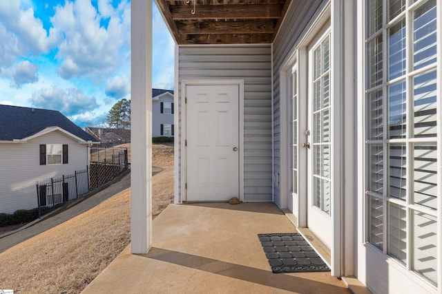 doorway to property featuring a patio