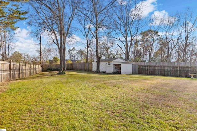 view of yard with a storage shed