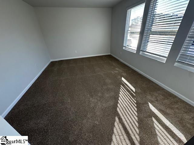 spare room featuring dark carpet