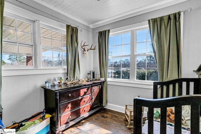 bedroom featuring multiple windows and dark hardwood / wood-style floors