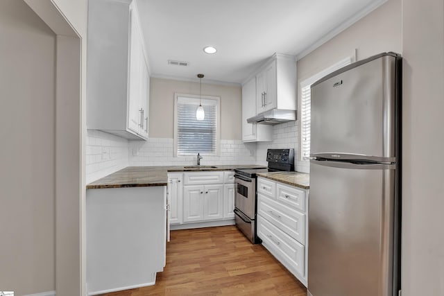 12 Cothran St, Greenville, SC 29605 - kitchen with white cabinetry, sink, plenty of natural light, and appliances with stainless steel finishes