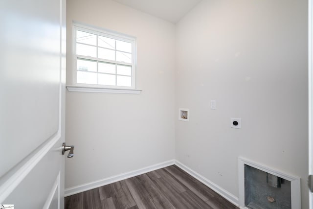 laundry area with dark hardwood / wood-style flooring, hookup for a washing machine, and hookup for an electric dryer