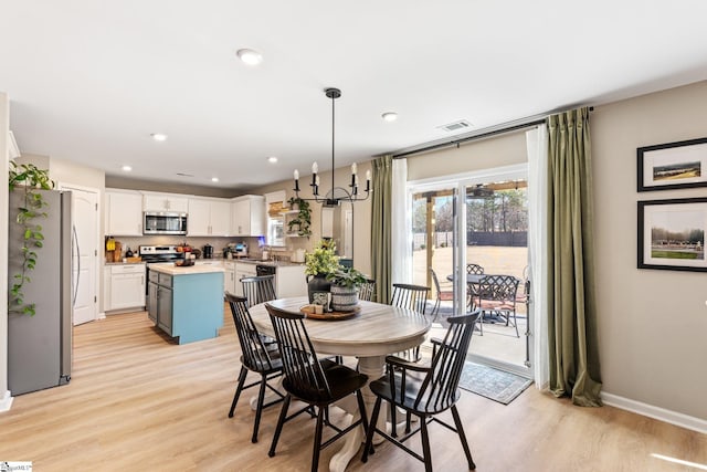 dining room with sink and light wood-type flooring