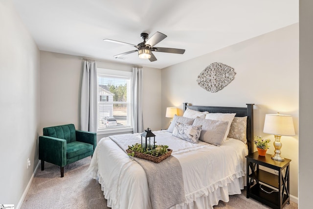 bedroom featuring ceiling fan and carpet flooring