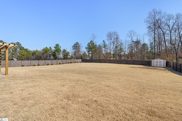 view of yard with a storage unit