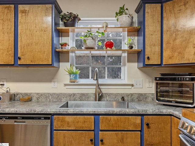 kitchen with stove, sink, plenty of natural light, and dishwasher