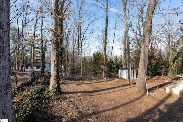 view of yard featuring a storage unit