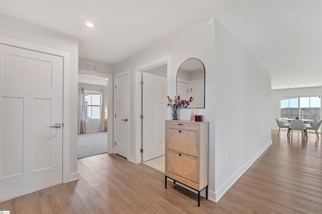 hall with light hardwood / wood-style flooring and plenty of natural light