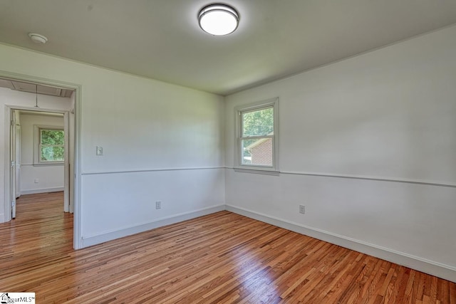 empty room with light hardwood / wood-style flooring