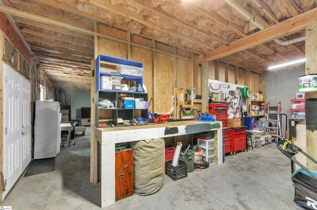 basement featuring a workshop area