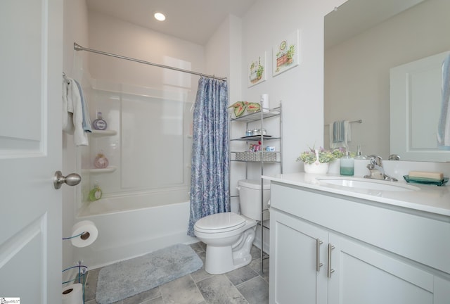 full bathroom featuring vanity, toilet, and shower / bath combo with shower curtain