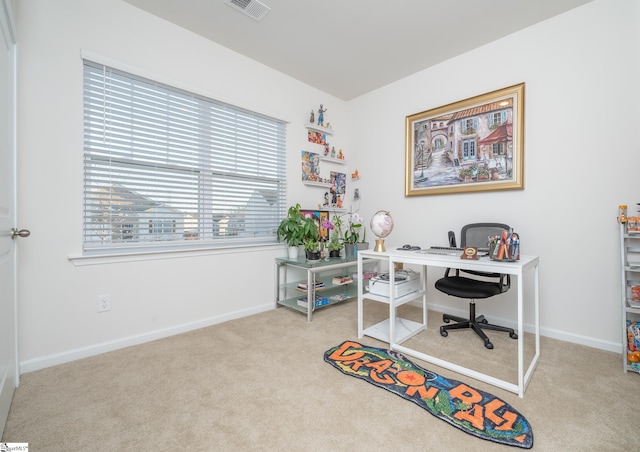 view of carpeted home office