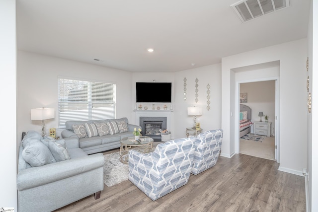 living room with hardwood / wood-style flooring