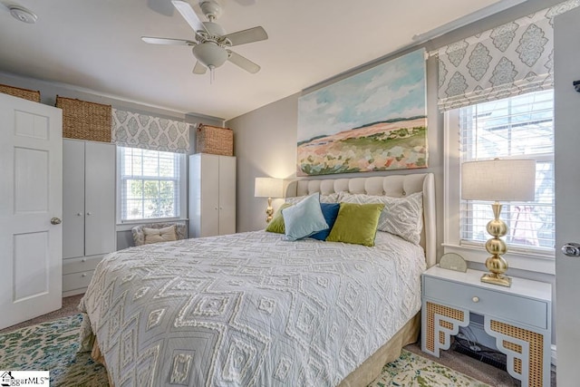 bedroom with carpet floors and ceiling fan