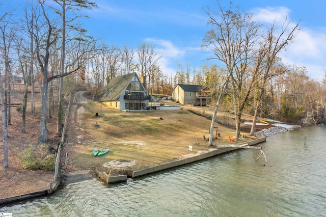 view of dock with a water view