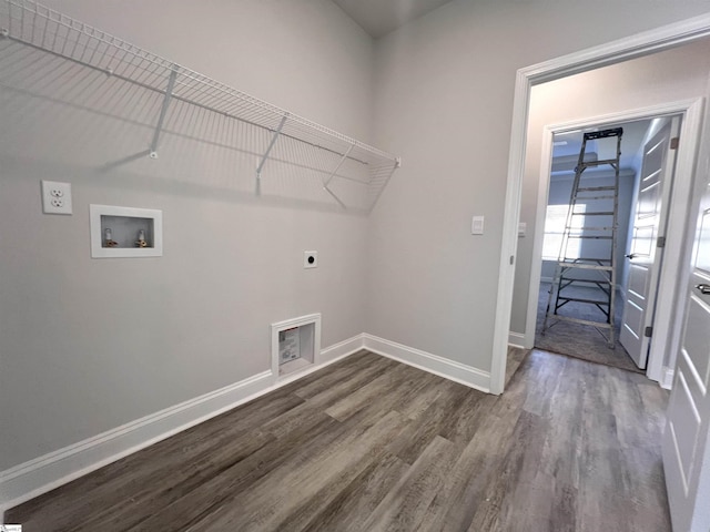 laundry room with hookup for a washing machine, electric dryer hookup, and dark hardwood / wood-style floors