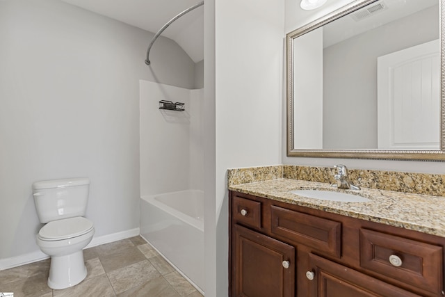 full bathroom featuring shower / bath combination, vanity, and toilet