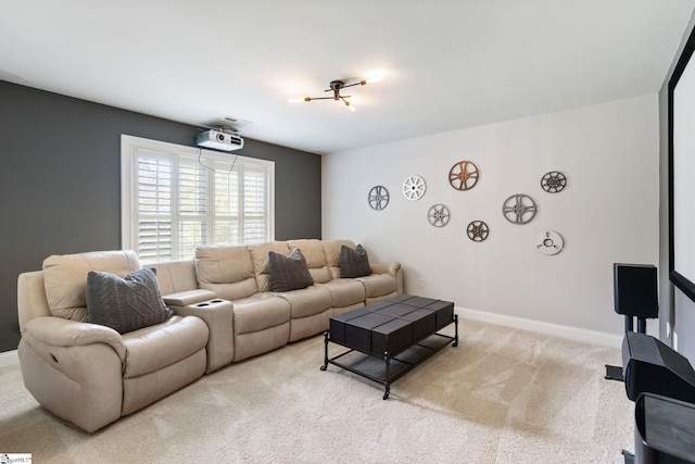 living room with light colored carpet