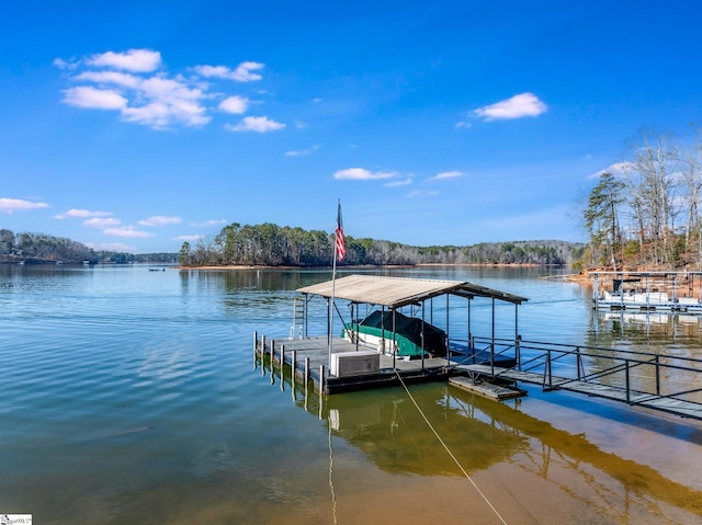 view of dock with a water view