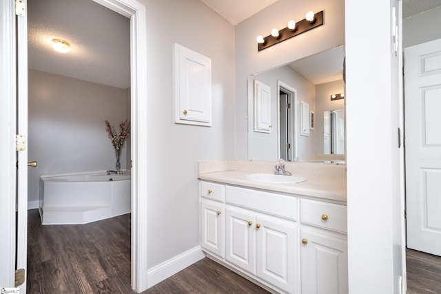 bathroom with wood-type flooring and vanity