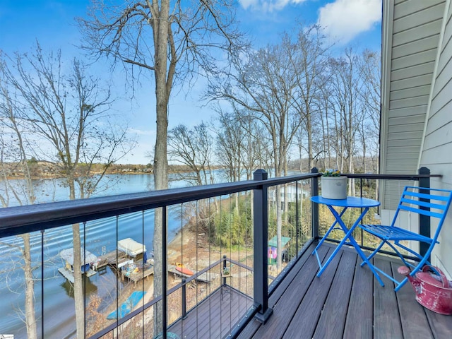 balcony featuring a water view