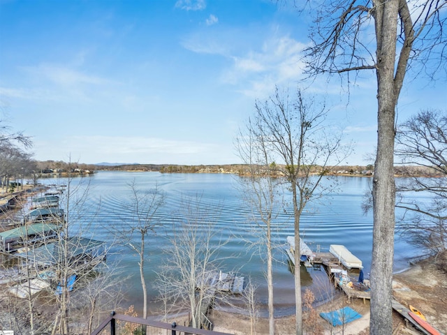 view of dock with a water view