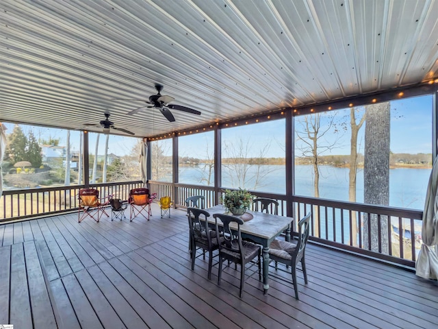 sunroom / solarium with a water view