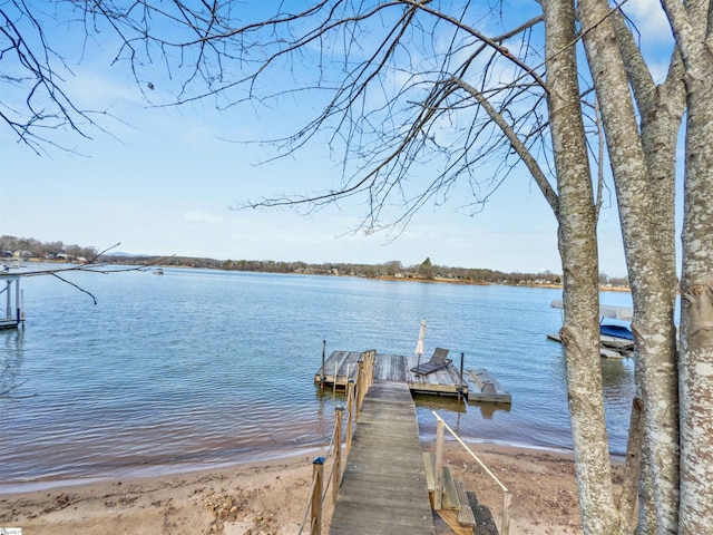 view of dock with a water view