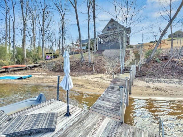 view of dock with a water view