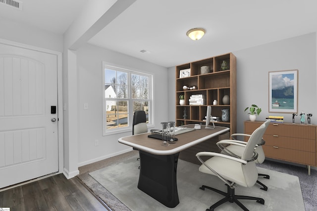 home office featuring dark hardwood / wood-style flooring