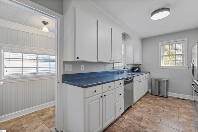 kitchen with white cabinetry, sink, and stainless steel dishwasher