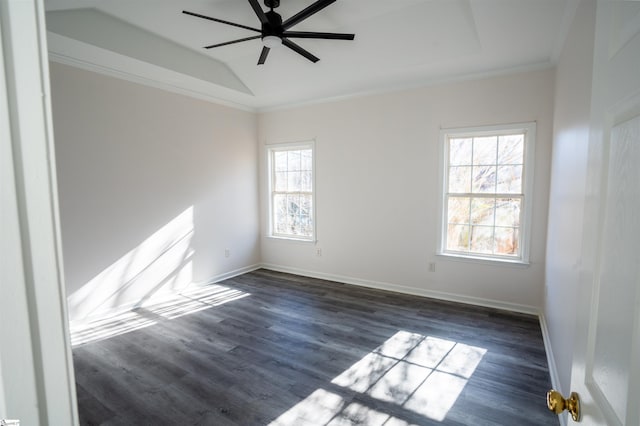 unfurnished room featuring ornamental molding, dark hardwood / wood-style floors, and a wealth of natural light