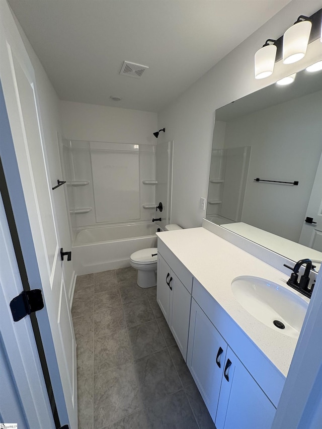 full bathroom with vanity, tile patterned flooring, shower / bathtub combination, and toilet