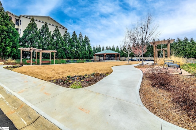 surrounding community with a gazebo and a pergola