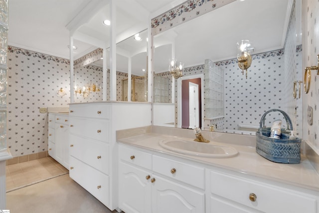bathroom with vanity and tile patterned floors
