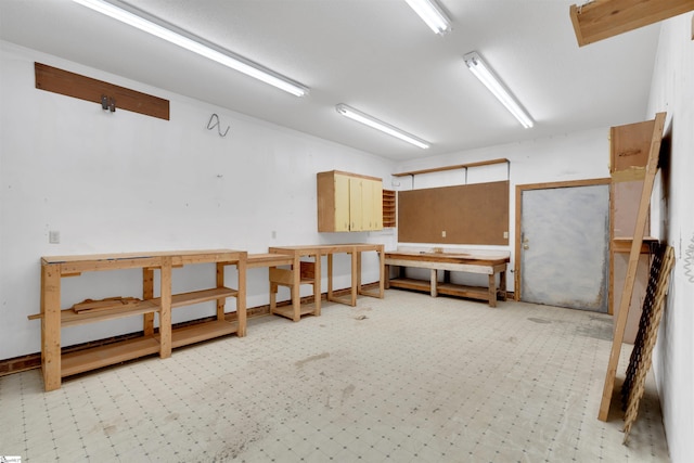 basement featuring a workshop area